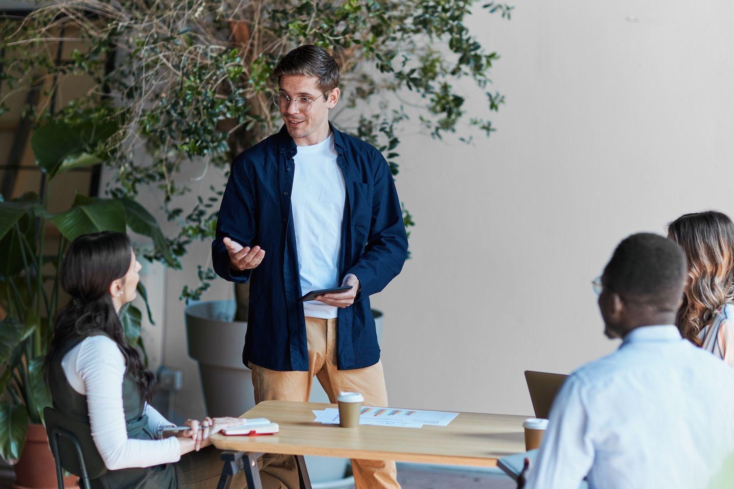 man talking to team
